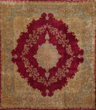 Fait à la Main Rouge Laine Moquette Traditionnel Légumes Dye Carré Grand Tapis