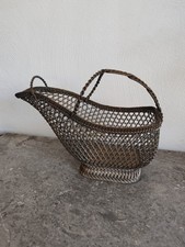 Ancien Panier A Bouteille Metal Argenté Tressé Dégustation Vin Art De Table
