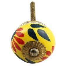 Bouton de meuble en céramique Poignée de porte Fleur 14 rouge-bleu-jaune