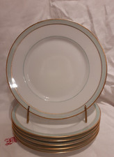 6 assiettes à dessert porcelaine de Limoges J. Boyer filets or et filets verts