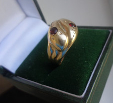 Bague SNAKE En Or Grenat Rétro Vintage 9ct Or Jaune HM 1963 Birmingham Taille S
