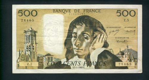 Billet 500 francs pascal - francs,