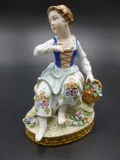 FIGURINE FEMME AU PANIER FLEURI PRINTEMPS PORCELAINE ALLEMANDE DE SITZENDORF XIX