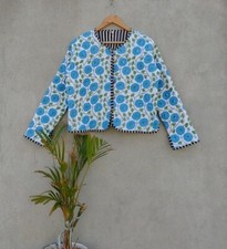 Veste Matelassée En Coton Imprimée Florale Bleu Ciel Indien Unisexe Pour Fête