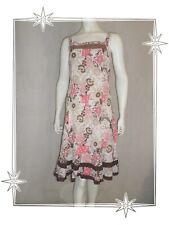 F - Robe D'Eté Fleurie Blanc Rose Marron Dentelle  Affinités Armand Thiery T 38