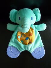 A12.*  DOUDOU PLAT BRIGHT STARTS ELEPHANT VERT PLAQUE DENT VIOLET GRELOT NEUF*