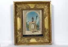 Tableau Saint Blaise broderie soie fils or argent cadre doré Empire XIXème
