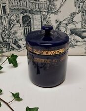 ANCIEN POT PHARMACIE COTON FAIENCERIE SARREGUEMINES OPAQUE BLEU DE FOUR ET DORE