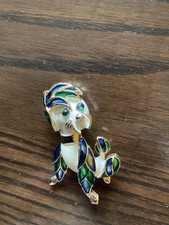 broche Métal Doré Motif Chien Avec Cabochons Fantaisies