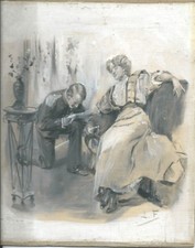 RARE EO GOUACHE ORIGINALE SIGNÉE LÉO FONTAN CRÉATEUR VISUEL D'ARSÈNE LUPIN