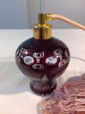 VAPORISATEUR DE PARFUM EN CRISTAL DOUBLE DE BOHÊME ,GRAVE, FONCTIONNE