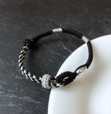 Bracelet couple réglable nœud Noir gris protecteur Amulet, perles en argent