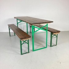 Vintage Industriel Allemand Bière Table Banc Set Jardin Mesure Largeur &