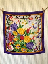 Foulard carré Vintage Ted Lapidus Fleurs multicolores Cadeau pour Femme FO766