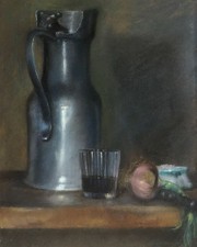 Anonyme — nature morte au pichet d'étain et verre — 1ère moitié du XXe siècle.