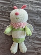 Peluche LUMINOU Doudou Abeille Papillon Vert Blanc Col Rose Aile 20 Cm TTBE