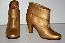 PAUL & JOE Boots à Revers Tout Cuir Teinte Or Talons Hauts T 37 TBE