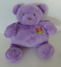 SB. Doudou peluche NOUNOURS OURS ventre boule violet mauve papillon  32cm - TTBE