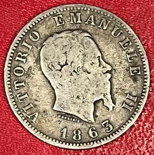 1 LIRE 1863 M VITTORIO EMANUELLE II ITALIE MILAN ARGENT (147)