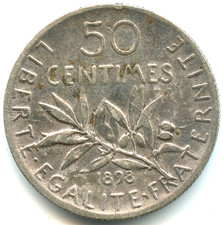 50 centimes argent Semeuse 1898 de qualité n°7599