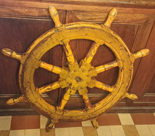 AUTHENTIQUE ANCIENNE BARRE A ROUE DE NAVIRE  Ø 92 CM