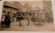 RARE CPA  FAUVILLE EN CAUX attelage ane LA FETE DES FLEURS  ECRITE VERS 1900