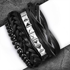 4 Bracelet Set Wood Stretch
