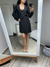 Robe noire chic smoking jupe portefeuille Laura Clement 36 38 silk like dress