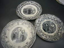 TROIS ASSIETTES EN GRISAILLE  CREIL MONTEREAU  GIEN   VEILLARD BORDEAUX 