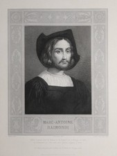 " Marc-Antoine Raimondi " Portrait Gravure sur Cuivre De Leisnier Après Pete