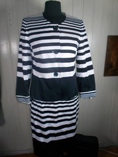 Tailleur jupe et veste blazer WEILL 38/40 coton blanc rayé bleu marine stretch