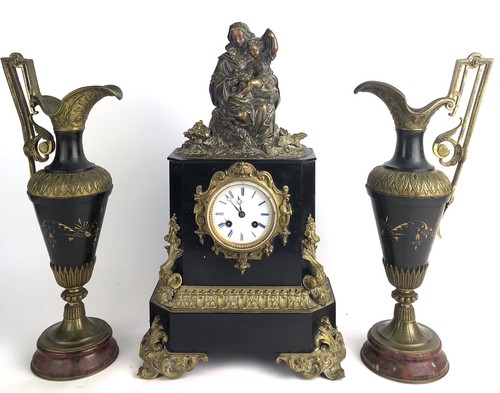 Pendule avec statue bronze - statue,
