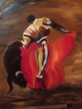 DECORATION tableau huile corrida 