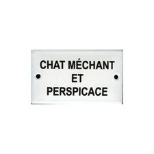 Plaque humoristique émaillée bombée  6x10cm : CHAT MÉCHANT ET PERSPICACE
