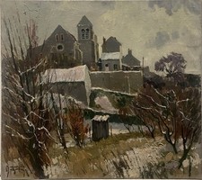 Tableau Peinture 20èm XXèm Maurice Martin Paysage Neige à Vauhallan régionalisme