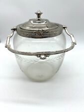 Ancien Pot à Biscuit en Verre Gravé et Monture en Métal Argenté – Début XXe
