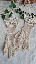 ANCIEN GANTS FEMME DENTELLE BRODES 1900