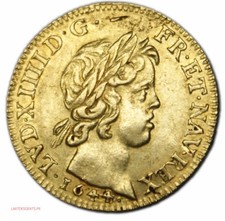 (FR1) LOUIS D'OR 1644 A PARIS LOUIS XIV Mèche courte , lartdesgents.fr p1435/47