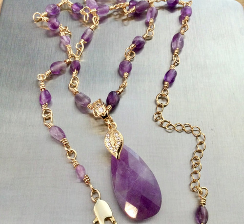 Plaqué améthyste collier - plaqué, or-améthyste-collier