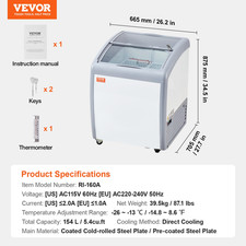 Vitrine Réfrigérée À Crème Glacée Vitrine À Glaces Gelato Commerciale 154L