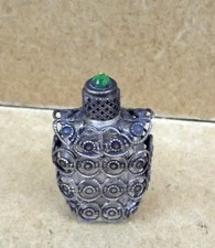 Ancien flacon à parfum miniature avec cabochon couleur émeraude bouchon tige