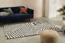 2.4x3m Main Touffeté Hippie Zone Tapis Laine Indien Gris Zèbre Imprimé Tapis