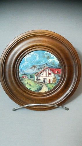 Assiette bois paysage basques - bois,