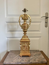 Ancien Grande Lampe Cassolette Empire Grec Romain Bois Doré XIXème 19ème 60cm