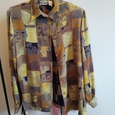 Chemisier femme Taille 46 KARTING Polyester marron et moutarde manches longues