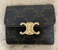 Portefeuille à trois volets Céline Triomphe portefeuille compact logo cuir...