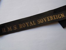 HMS ROYAL SOVEREIGN 1915/1944 Marine Ruban légendé bachi ORIGINAL cap tally GB
