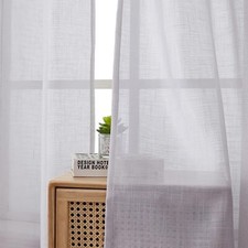 Rideau Voilage Blanc cassé 132L X 214H cm 2 Panneaux Lin Look Couleur Unie Ri...