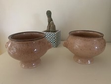 Lot 2 Petites Soupières Bol À Tête De Lion Grès Céramique Vintage 