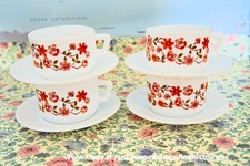 Lot de 4 tasses avec soucoupes Arcopal Scania vintage , fleurs orange